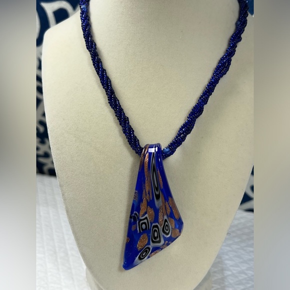 The Artesian Collection Blue Glass Seed Necklace and Blue Glass Pendant - Picture 2 of 5